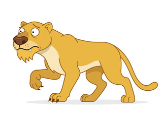 Obraz premium Cartoon Lioness Walking Nervously with Anxious Expression