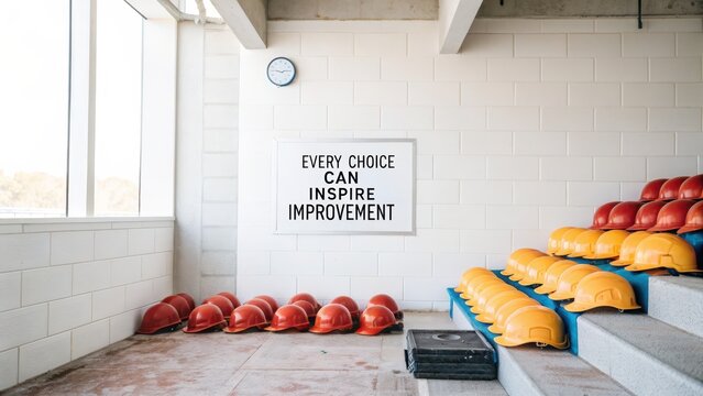 Construction Site Hard Hats with Motivational Improvement Quote