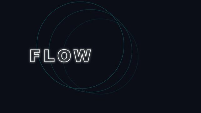 Minimalist flow motion with glowing neon circles and typography for modern tech and business presentations animation 4k