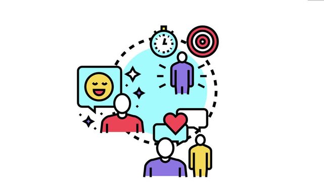 Person icon representing responsible behavior concept, showing goals, time management, communication, and social interaction within an improving development process structure
