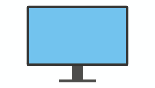 Simple flat vector illustration of a dark grey computer monitor with a bright blue screen on a white background.