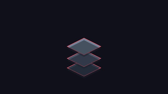 Minimalist isometric layered ui animation with glowing red edges 4k layers interface