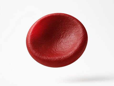 Close-up of a single red blood cell on a white background.
