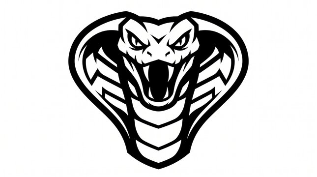 Aggressive cobra snake head mascot logo design in black and white