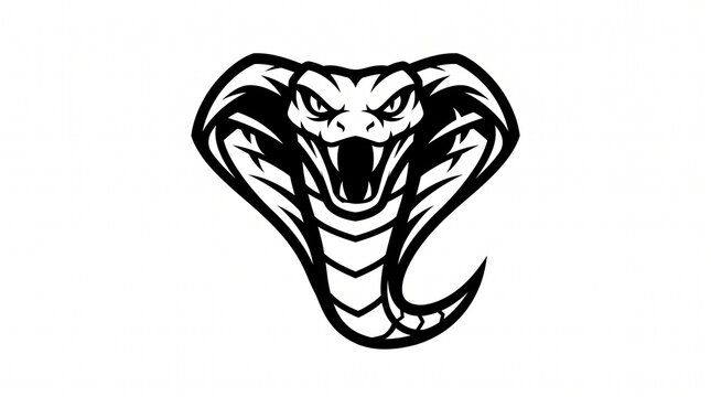 Fierce cobra snake head mascot illustration in clean black white