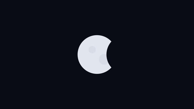 Minimalist moon phase animation: waxing crescent to half moon transition on 4k black background lunar