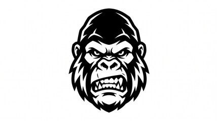 Fierce silverback gorilla head illustration featuring bold black and white lines © zaen