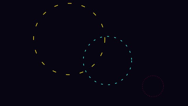 Minimalist neon dashed circle motion on dark animation 4k background, for modern tech, interface