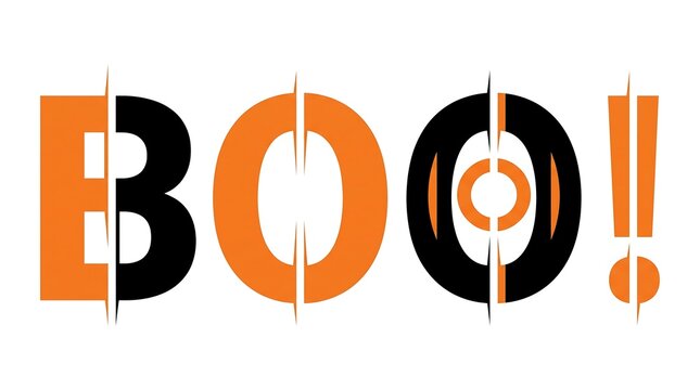 Halloween themed word art spelling boo in orange and black with a glitch effect