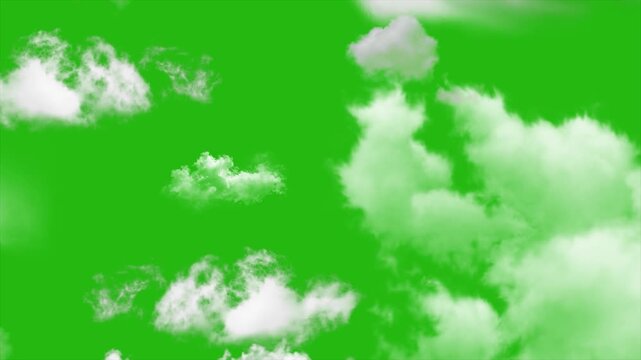 Fluffy Cloud Moving Animation, White Clouds Moving Forward, Cloud Motion on Green Screen Background