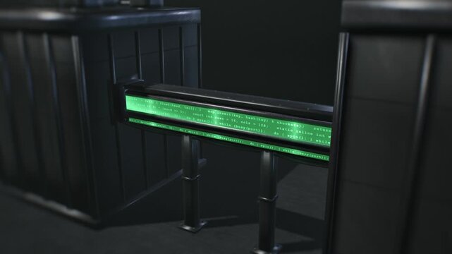Glowing data bridge linking two server cabinets in a data center, visualization