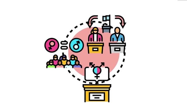 People advocating for gender parity and equality during a discussion or a public meeting, promoting inclusiveness and fair treatment for all genders