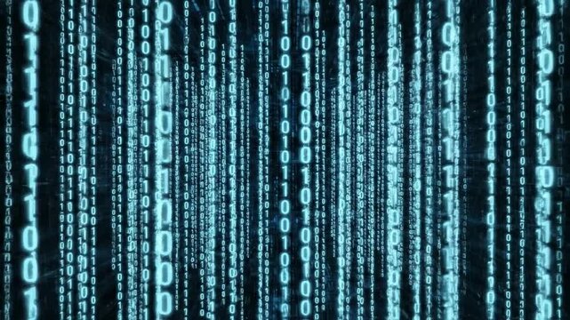 Cascading Blue Digital Binary Code | Futuristic Cyber Data Stream