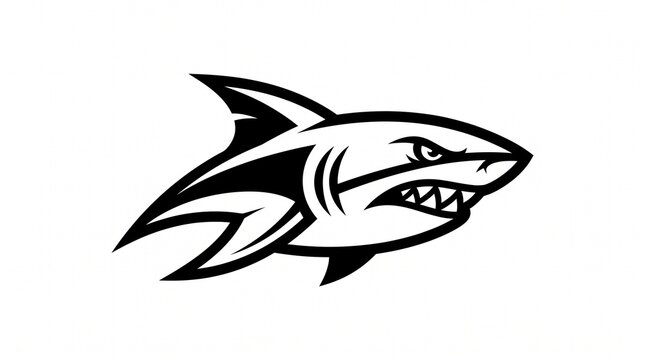 Aggressive shark mascot logo design featuring bold black vector lines