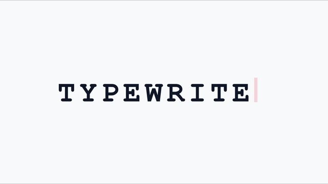 Minimalist typewrite text animation with blinking cursor on clean 4k white background, typewriter