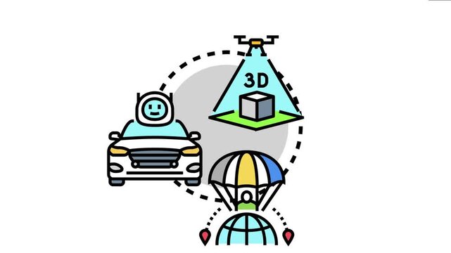 Visualizing aerial navigation options including drone mapping, autonomous vehicle routing, and global parachute delivery, advanced logistics and future transportation technology