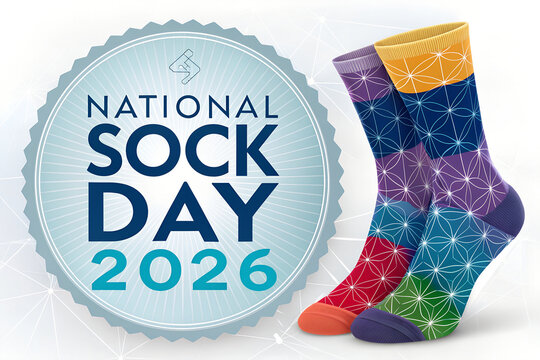 National sock day festive graphic design featuring multicolored patterned socks