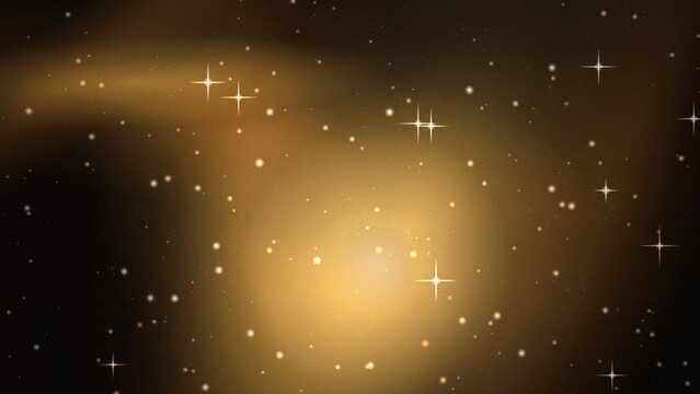 Golden glowing nebula background, with scattered white, stars and sparkling, light points in space