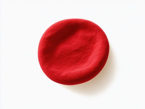 Close-up of a single red blood cell on a white background.