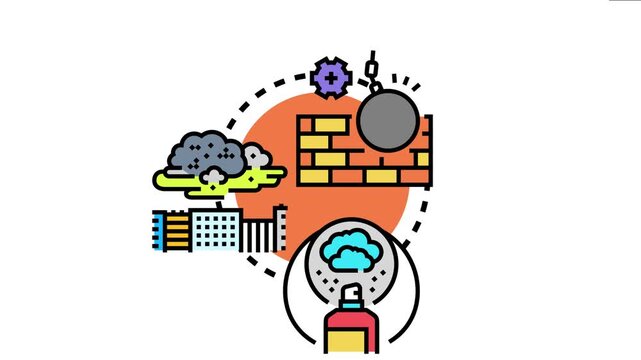 Aerosol street art concept urban creativity, painting murals on building walls, urban development, and construction with a wrecking ball reflecting decay and renewal