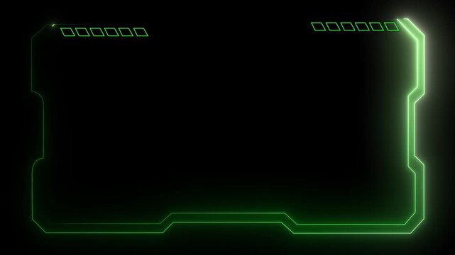 Green glowing hud border serves as a high-tech frame on a plain black background, offering a futuristic sci-fi interface design element for video gaming.