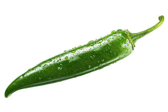 Fresh whole serrano pepper with realistic natural texture, isolated PNG on transparent background