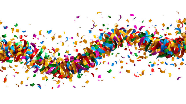 Confetti and Streamer Celebration: A vibrant cascade of colorful confetti and spiraling streamers fills the air, creating a festive atmosphere perfect for any celebration.