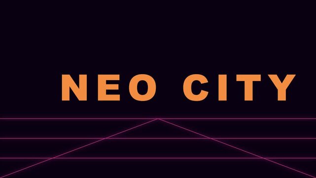 Neo city synthwave retro title animation with glowing grid 4k background, for cyberpunk and, 80s nostalgia projects
