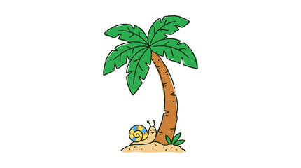 Cute cartoon snail under a palm tree © Mlaku