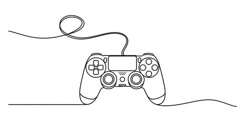 Continuous single line drawing of a video game controller with a long wire cable for modern gaming entertainment and digital leisure lifestyle illustration © Sreemoti