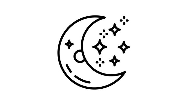 Animated crescent moon and stars line art 2D motion graphic for sleep app UI