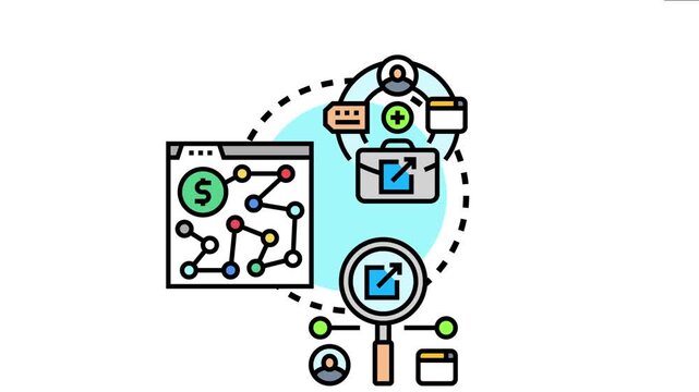 Affiliate marketing transactions business concept linking partners and network members, generating revenue through connections and collaborations within a digital ecosystem