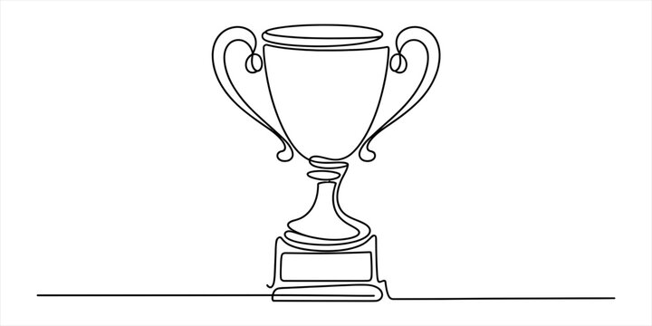 Continuous single line drawing of a gold trophy cup award for victory and winning success isolated on a simple white background design element illustration