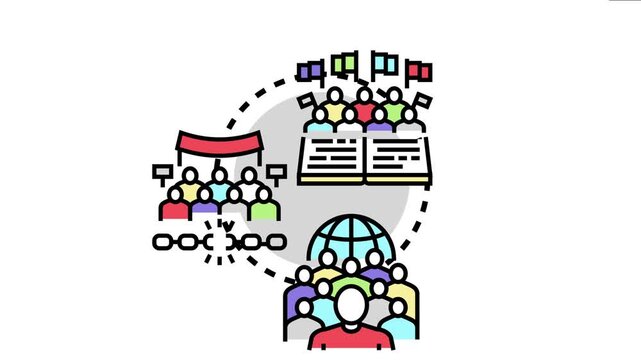 People participating in a collective decision making process, gathering for an affirmative vote on important political and social issues, advocating for equality and breaking free from oppression