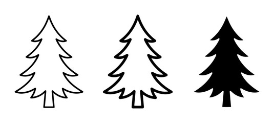 Obraz premium Christmas Tree Icons, Evergreen Silhouette, Winter Holiday Vector Set