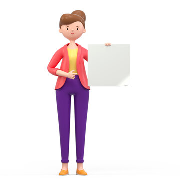 3D people holding an empty white board for insert a concept