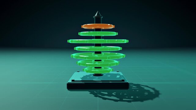Layered green rings on spindle shown in side view animation