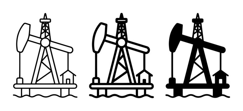 Oil Pumpjack Icons, Offshore Drilling Rig Symbols, Petroleum Extraction Graphics