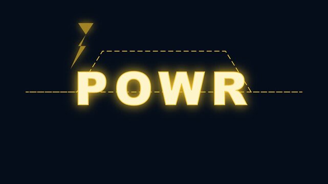 Neon powr text animation with lightning bolt and hud for modern digital branding and tech motion 4k typography