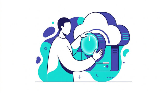 Person adjusting a dial on a cloud server, representing cloud computing management and optimization.