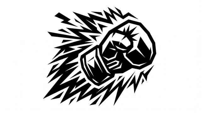 Dynamic black and white boxing glove vector art with sharp impact