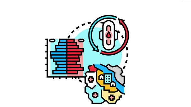 Healthcare icon age specific demographic changes impacting fertility, menstruation, population growth, and access to reproductive medical services in urban and rural communities
