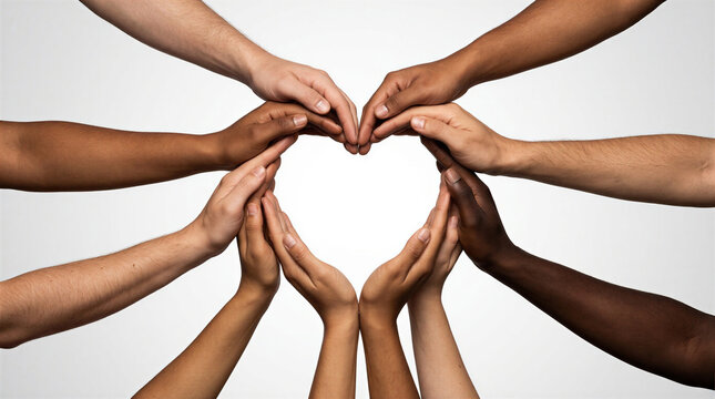 Unity in Diversity Diverse hands form a heart shape symbolizing love connection and unity across different races and cultures