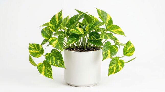 Pothos plant in a white pot isolated on white background