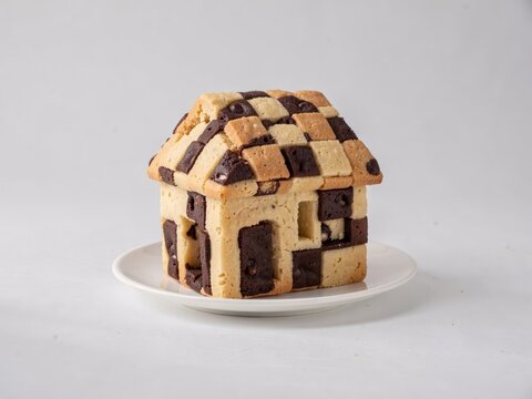 Chocolate Chip Cookie House Dessert Crafted as Miniature Home Model for Sweet Treats Display