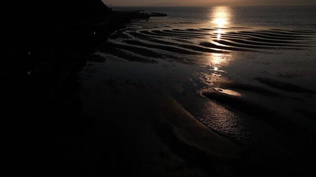 Mikoshiki Coast at Sunset in Kumamoto, Japan &mdash; Aerial Drone View of Tidal Flats with Stunning Reflections
