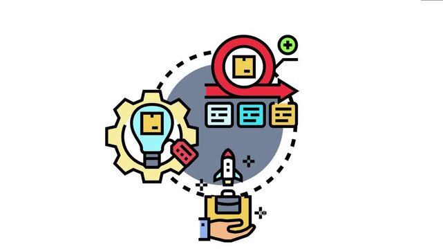 Agile development loop process showing iterative cycles, managing tasks, generating innovative ideas, and launching successful products for business growth and startup success