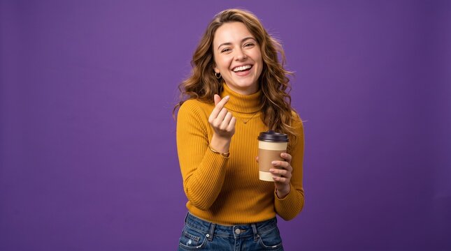 Young woman making finger heart gesture with a cheerful smile