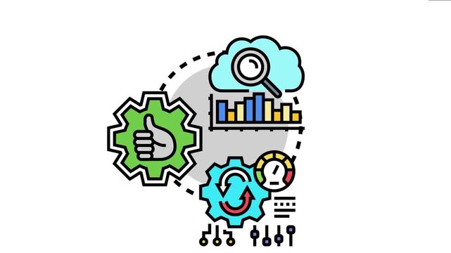 Agile operations process data analysis, strategic planning, continuous improvement, and efficient development, reflecting business methodology and technological workflow optimization