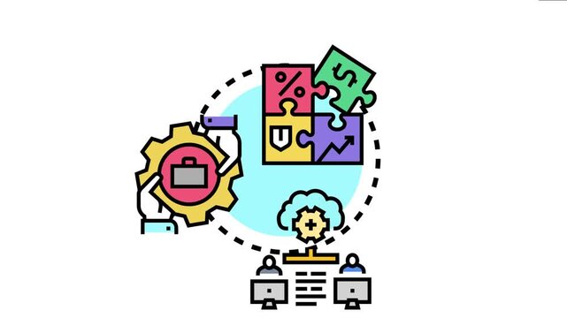 Business hands working together to structure teamwork and collaboration, linking pieces of a contract and cloud based network for efficient company management